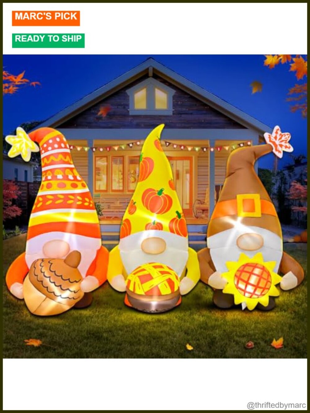 6FT Thanksgiving Inflatable Three Gnomes LED Blow Up Yard Decoration